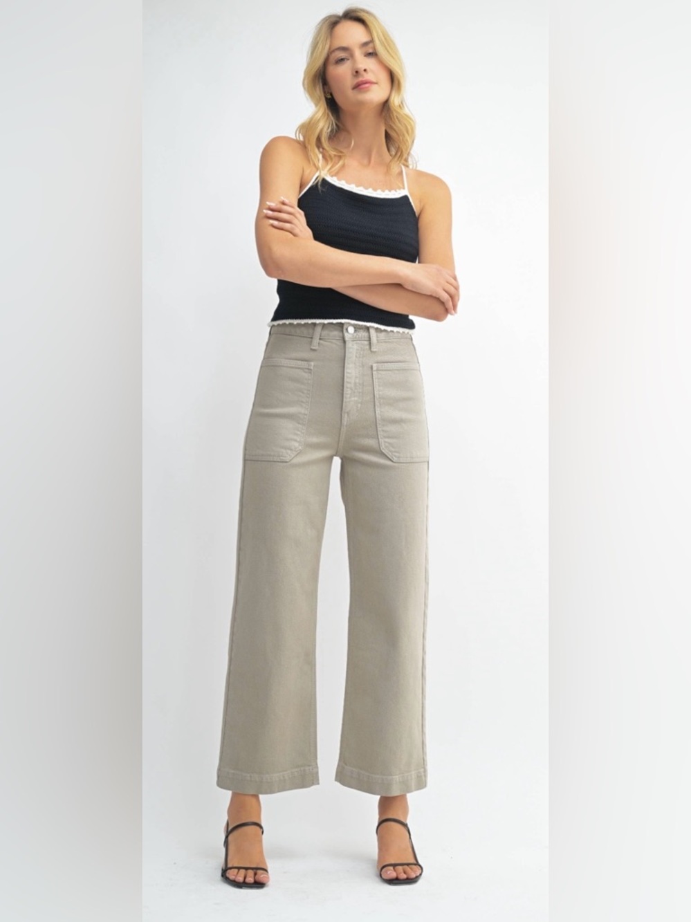 High-Rise Wide Leg utility pant in moonstone color